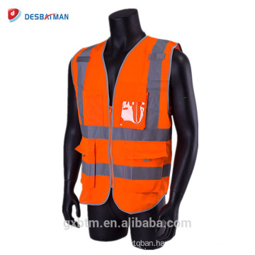 Fluorescent ANSI Hi Vis Workwear Zipped Reflective Waistcoat EN ISO Pockets High Visibility Safety Vest For Port Workers